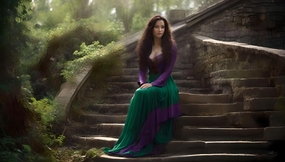 坐在石阶上的优雅气质美女图片